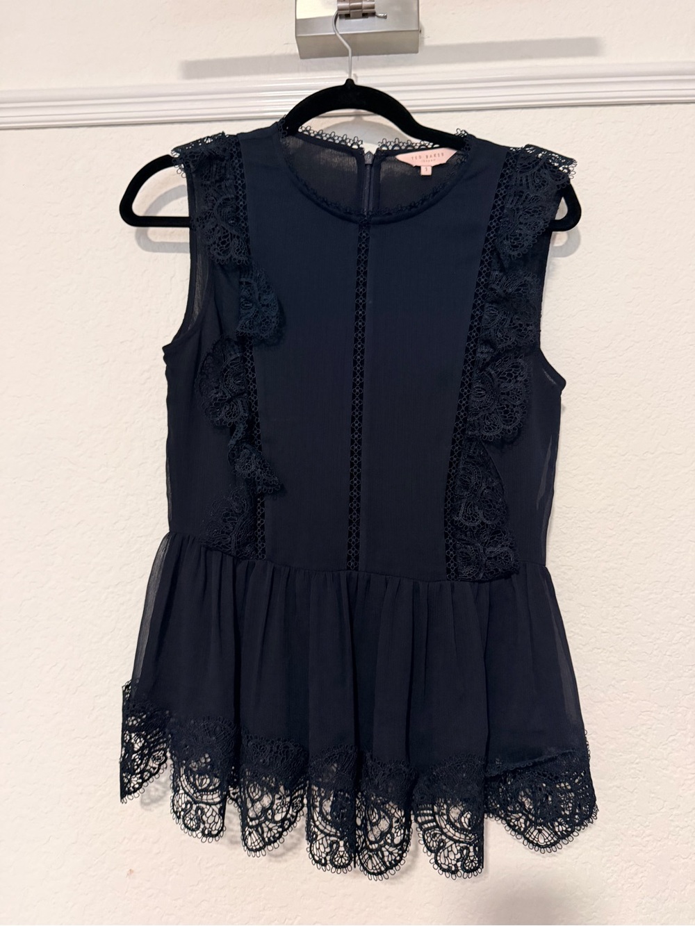 Ted Baker Black Sleeveless Lace Peplum Blouse